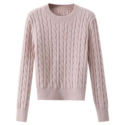 夕蒙2025新款冬季韩系针织衫上衣小个子独特小众粉色麻花套头毛衣