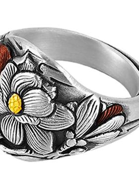 银千造复古玉兰花戒指