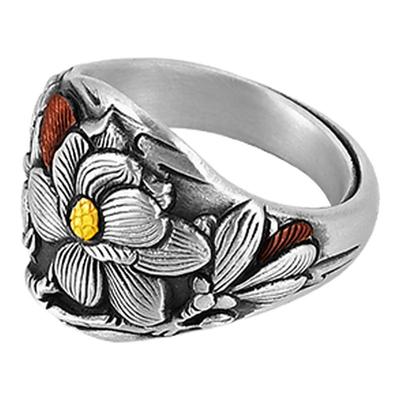银千造复古玉兰花戒指