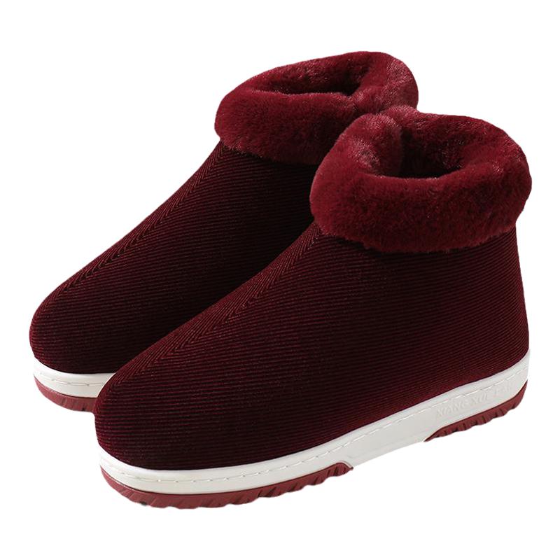 冬季男棉鞋女中老年人居家用防滑高帮厚底加绒包跟室内保暖棉拖鞋