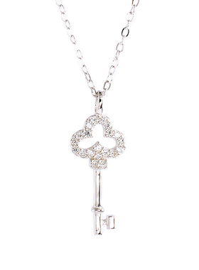 精致镶钻钥匙925纯银项链锁骨链