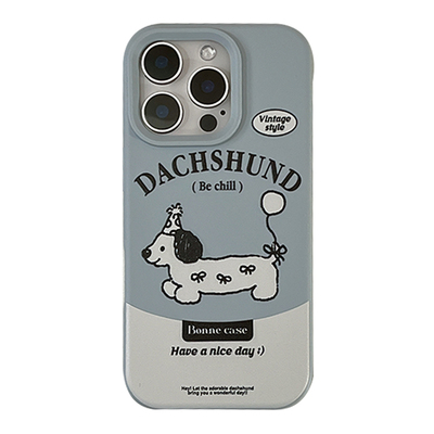 拼色简约小狗线条卡通手机壳