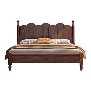 北美黑胡桃木床全实木美式法式复古中古风宋氏美学主卧榫卯储物床