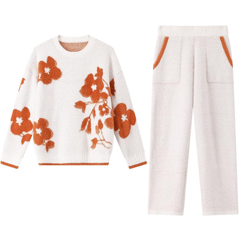 音儿半边绒睡衣套装保暖家居服女