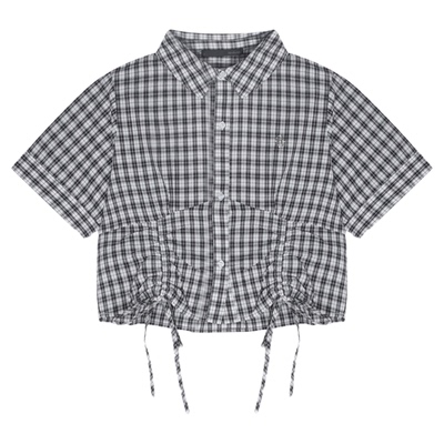 Heatherich衬衫女装2025年夏季新款女士格子抽绳短款上衣491039