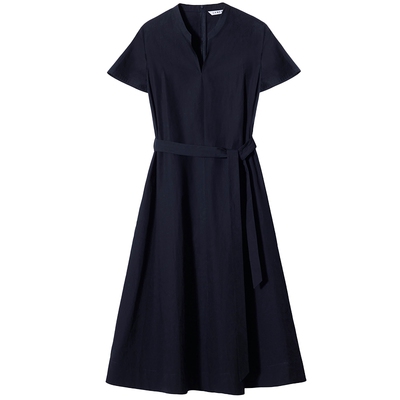 LANCY/朗姿2026夏季新款通勤知性V领收腰A字显瘦高端中长款连衣裙