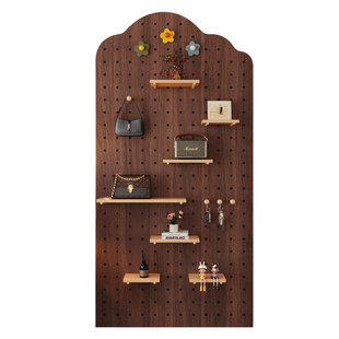 玄关洞洞板置物架定制云朵实木中古风胡桃入户门造形挂墙装饰隔板