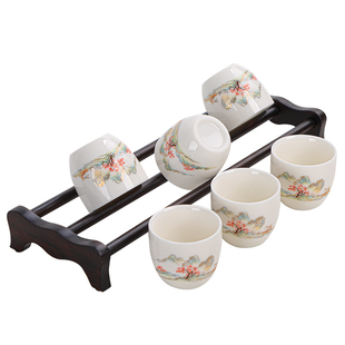 高端带杯架功夫茶杯6只套装家用茶具杯客人喝小茶茶碗品茗杯白瓷