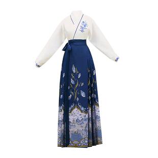 原创青花赋新中式大码汉服织金马面裙刺绣飞机袖男女款国风套装春