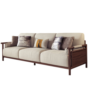 宋式美学实木布艺沙发黑胡桃木禅意新中式家具心居名家【特价】