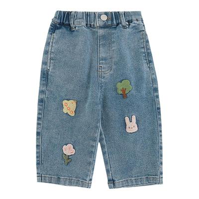 幼悠女童卡通绣标牛仔裤春秋童趣可爱亲肤柔软活泼多姿休闲裤子潮
