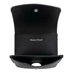日韩风小众设计Maison Sbond真皮卡包男女小巧简约零钱包黑色横款