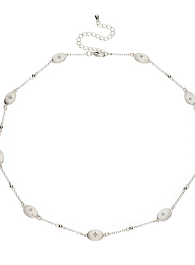 AHCHOO 静奢镶钻八芒星项链银色小众设计高级感拉丝椭圆形锁骨链