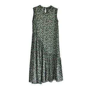 三亚度假薄荷曼波 碎花100真丝桑蚕丝连衣裙女中长款不规则海边绿