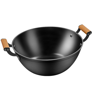 加深加厚老式铁锅平底炒菜锅家用双耳铸铁炒锅电磁炉专用生铁大锅