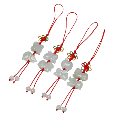 翡翠玉石十二生肖三合钥匙扣