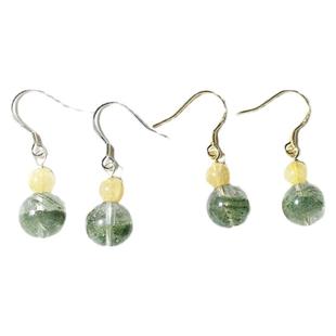 天然绿幽灵金发晶耳环女925纯银气质耳钉招财防过敏耳坠耳饰耳线