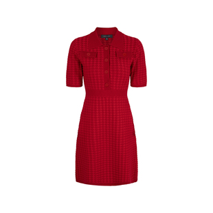 MARYLING玛俪琳春季新品嫣红色衬衫领针织连衣裙A1EBW04040