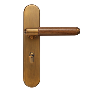 「木殊」黄古铜色室内门锁胡桃木把手中式复古办公室卧室实木门锁