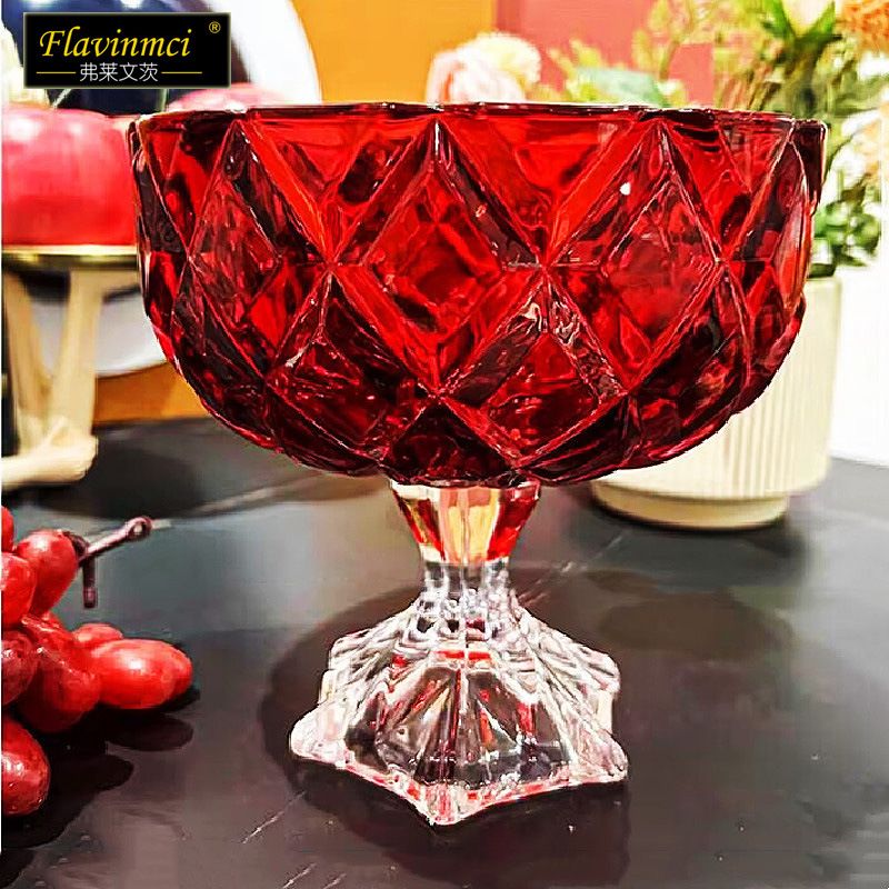 批发果盘欧式创意水晶玻璃糖果盘干果零食果斗家用客厅高脚水果盘