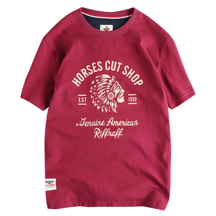 vintage复古潮流印第安图案短袖T恤男 全棉水洗舒适圆领男女半袖