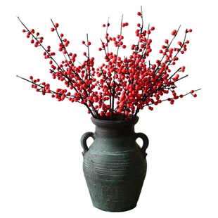 冬青果红果子发财果婚礼庆仿真花红色假花摆件浆果幸运果客厅摆设
