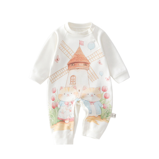 婴儿衣服春季舒绒连体衣婴幼儿小月龄可爱宝宝超萌春装66码女宝春