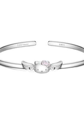 潮色绘x三丽鸥HelloKitty999纯银足银手镯女生手链生日圣诞礼物