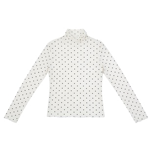 Basic House/百家好白色波点打底衫女2026春季新款内搭木耳边上衣