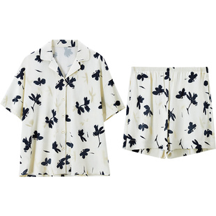 红豆睡衣女短袖短裤凉感国风莫代尔棉夏天A类水墨宽松家居服套装