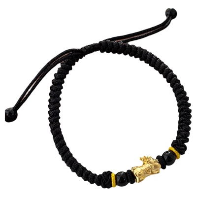 萌宝宝貔貅足金黑玛瑙手绳送男友