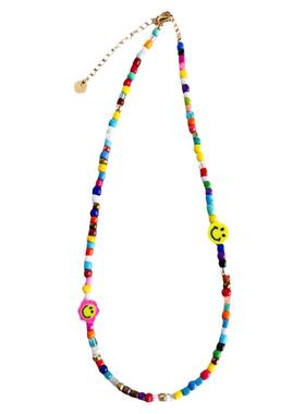 黄多多同款彩色笑脸花朵项链
