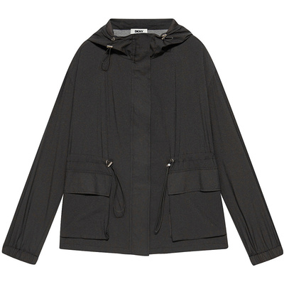 DKNY唐可娜儿春季纯黑色百搭时尚气质风户外轻薄连帽外套女上衣