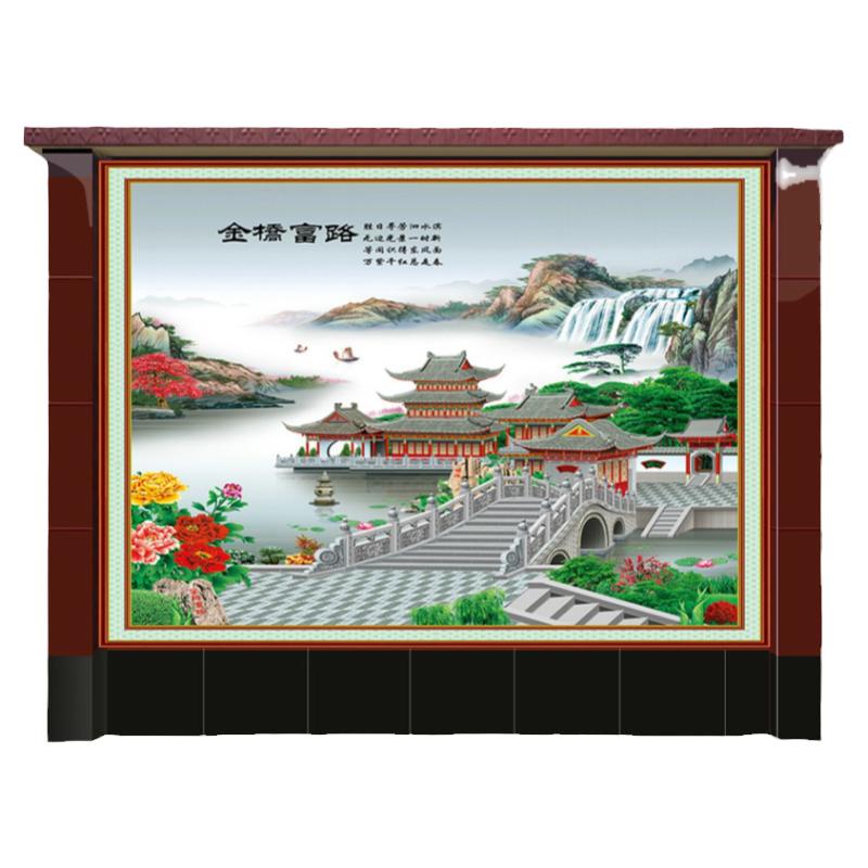飞天鱼迎门墙中式山水背景墙瓷砖