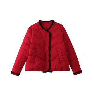 新中式国风轻奢红色短款羽绒服女2025冬新款显瘦气质百搭厚外套潮