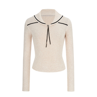 MosesQueen魔西女王海军领针织衫春季内搭系带修身长袖打底衫上衣