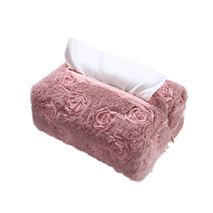 车载纸巾盒毛绒玫瑰高级感悬挂式车内抽纸盒秋冬款创意车用纸抽盒