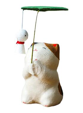 龙虎作日本摆件龙虎堂和纸可爱猫