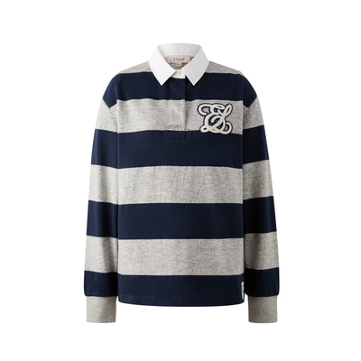 ELAND宽松条纹polo长袖T恤