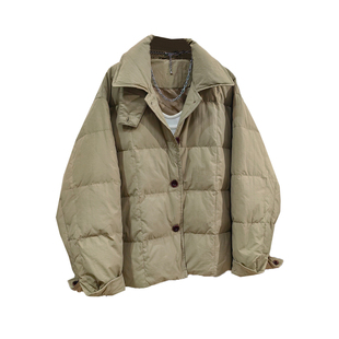 韩系复古卡其色羽绒服女2025冬新款宽松显瘦保暖面包服短款外套潮