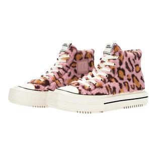 CHOCO CONCERT设计鞋履丨圆方不对称高帮鞋女冬季豹纹帆布鞋