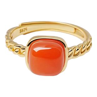 宫里上新南红戒指女式纯银玛瑙方糖指环红宝石本命年生日新年礼物