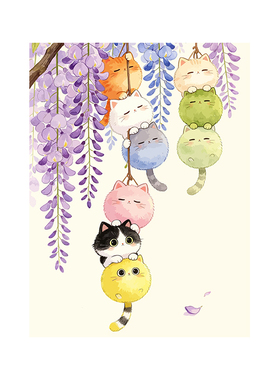 紫藤花下猫咪数字油画diy丙烯画