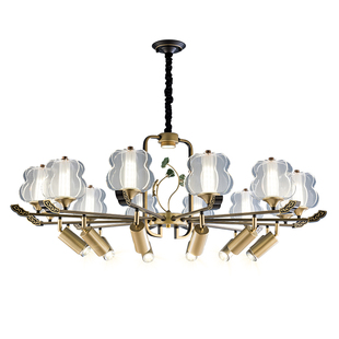 新中式大餐厅吊灯带射灯客厅灯现代家用圆桌饭厅灯酒店包厢间吊灯