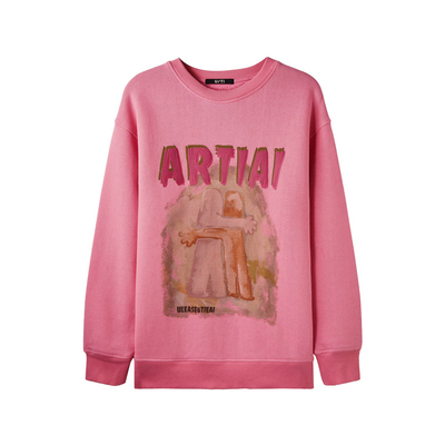 U/TI粉色治愈涂鸦印花卫衣女装百搭抓毛休闲上衣尤缇时尚冬季新款