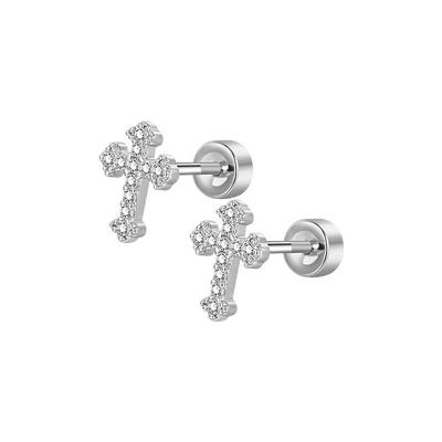 医用钛钢十字架耳钉防掉小众高级
