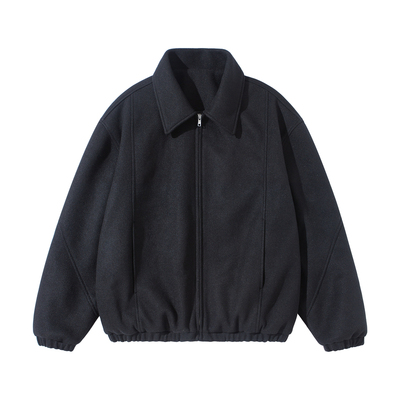 黑色翻领毛呢夹克棉服男生冬季2026新款轻薄宽松加厚上衣棉衣外套