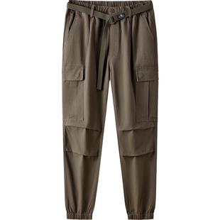 骆驼男装重磅纯棉工装裤男士秋季宽松黑色户外运动束脚休闲长裤子