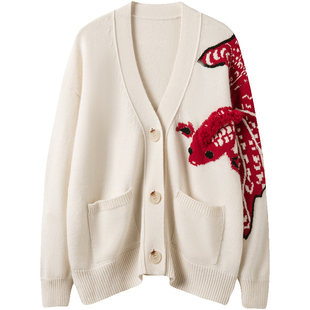 N货！版型没谁了！百搭 好看不挑人！撞色锦鲤纯羊绒开衫毛衣外套