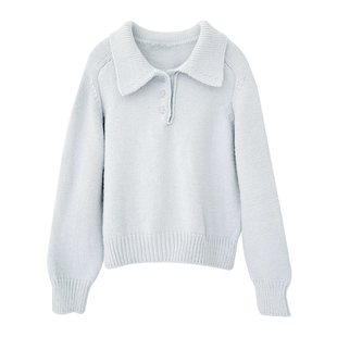 韩系翻领毛衣女秋冬高级感慵懒风加厚内搭打底衫外穿娃娃领针织衫